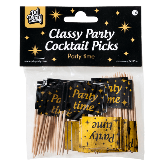 Cocktailprikkers Classy Party Time zwart-goud