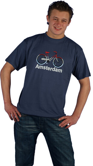 T-shirt blauw fiets Amsterdam heren