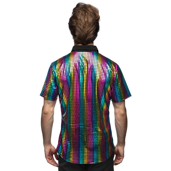 Shirt disco diamond regenboog heren