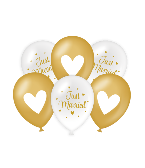 Huwelijk Ballonnen Just Married Goud-Wit