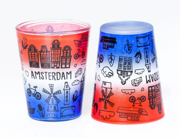 Shotglas Amsterdam Rood-Wit-Blauw - 2 stuks