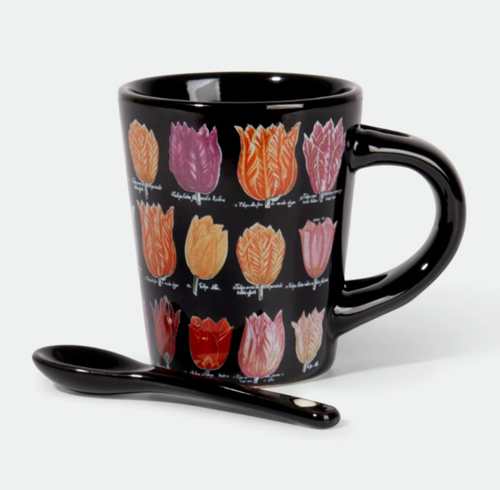 Espresso Mok Tulpen Zwart Met Lepel