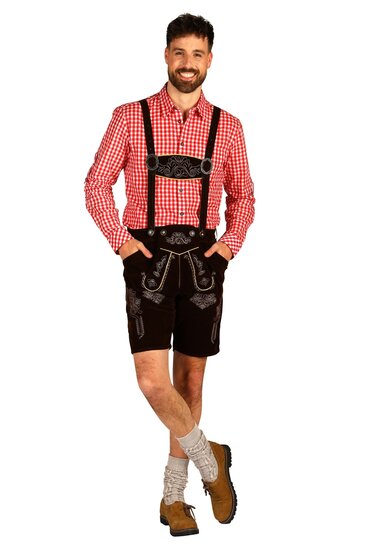 Oktoberfest Lederhosen - Jonas  - Kort Model - Velvet Donkerbruin