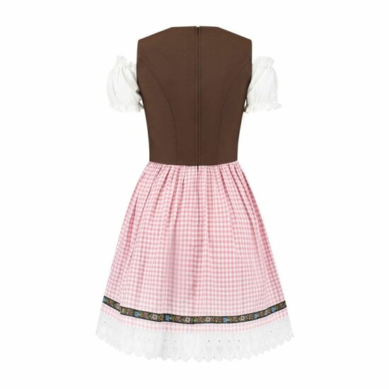 Dirndl Jurk - Rosi - Bruin-Roze Geblokt - Dames