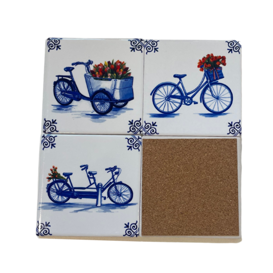 Onderzetters Delfts blauw fiets 4 stuks