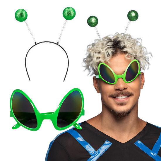 Alien Set Groen - Bril en Hoofdband