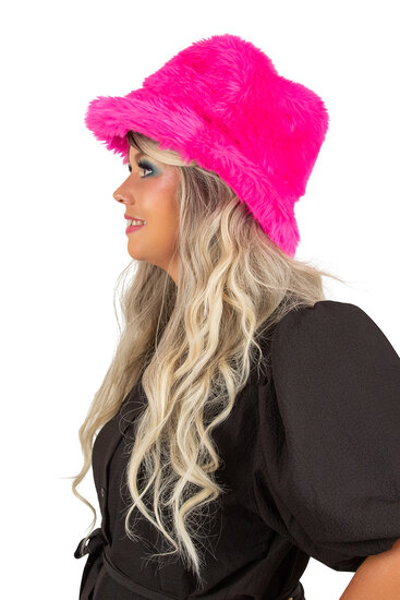 Bucket Hat Pluche Roze - Neon Party - Volwassenen