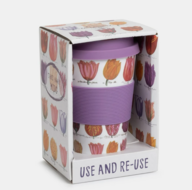 Koffie Mok to go tulpen wit-roze