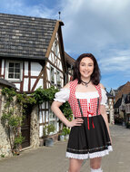 Dirndl jurk Lise rood-wit geblokt