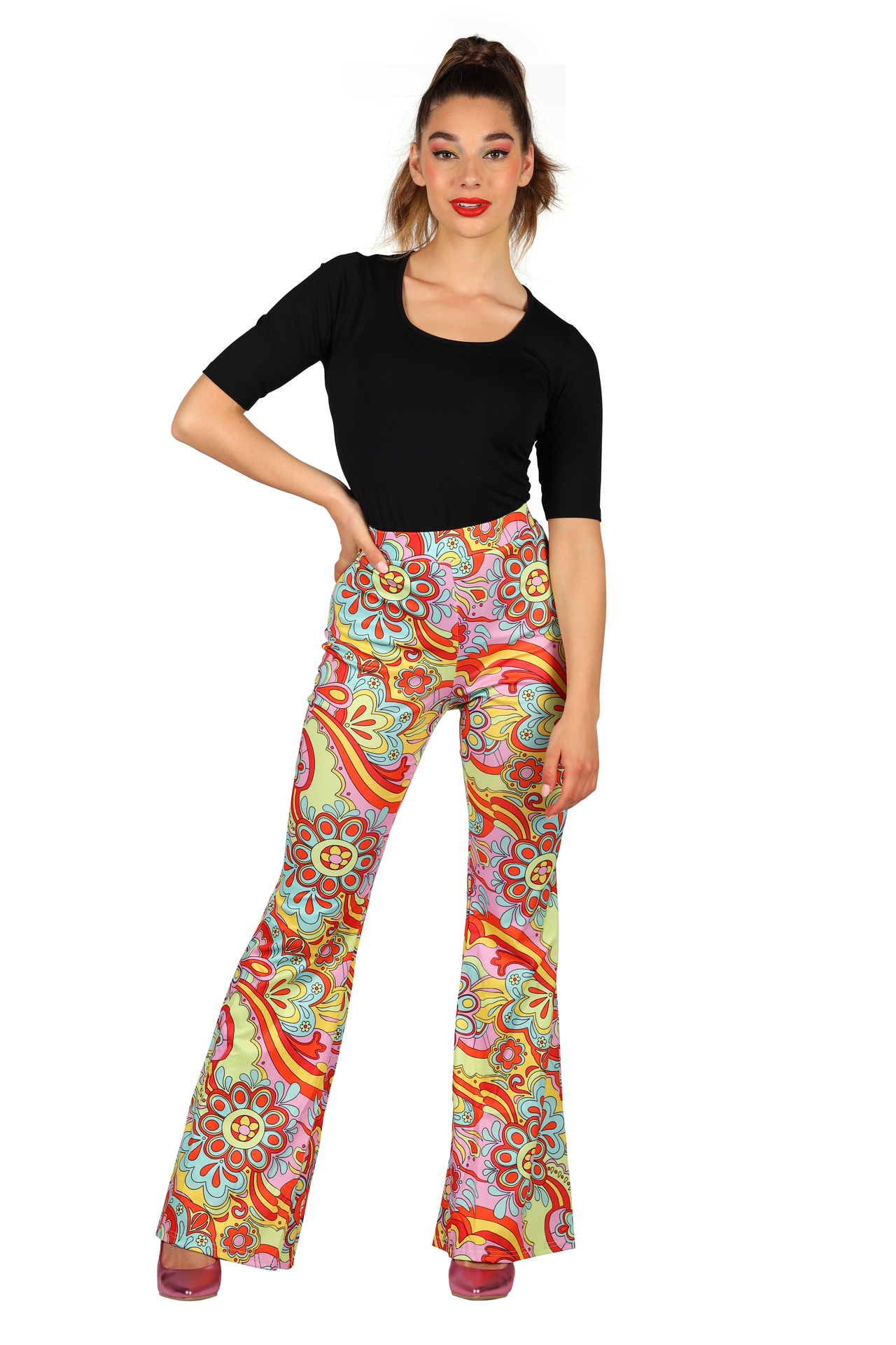 SMIFFYS - Flower Power hippie broek voor dames - S - Volwassenen