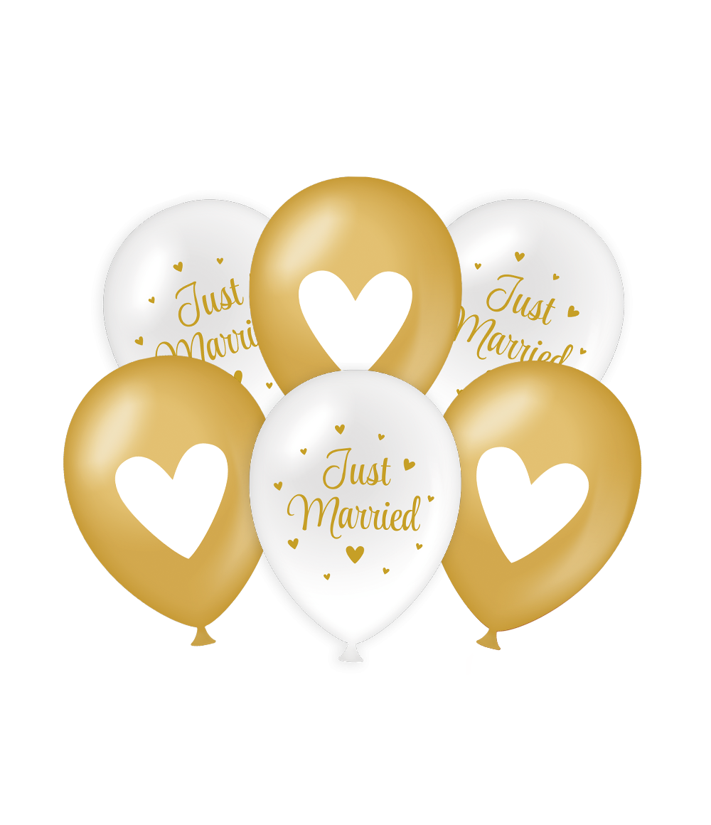 Huwelijk Ballonnen Just Married Goud-Wit