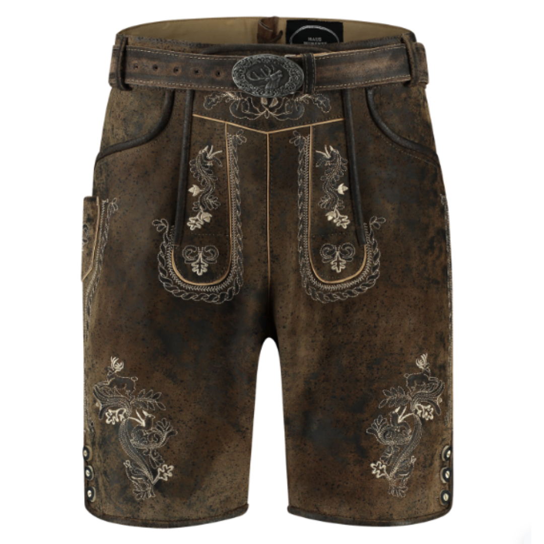 Lederhosen kort model antiek look bruin