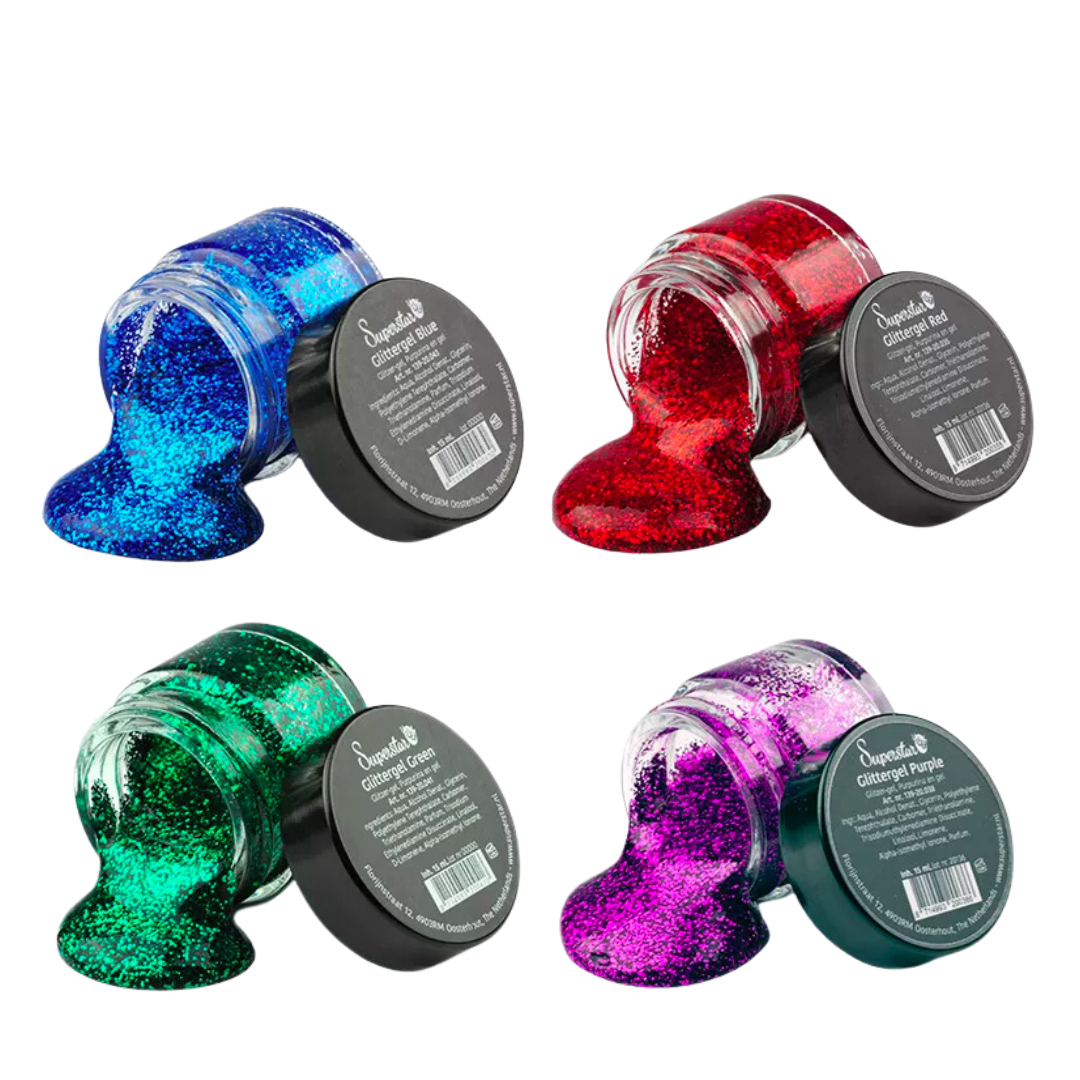 Superstar Glittergel Set - Blauw - Rood - Groen - Paars