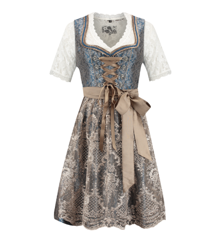 Dirndl Jurkje - Jacquard - Blauw-Koffie - Dames