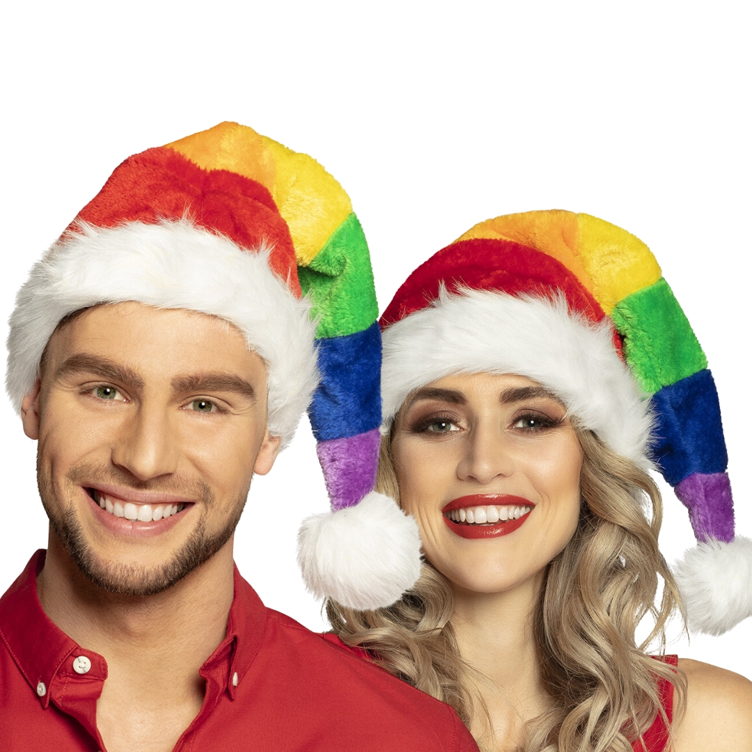 Kerstmuts pluche regenboog