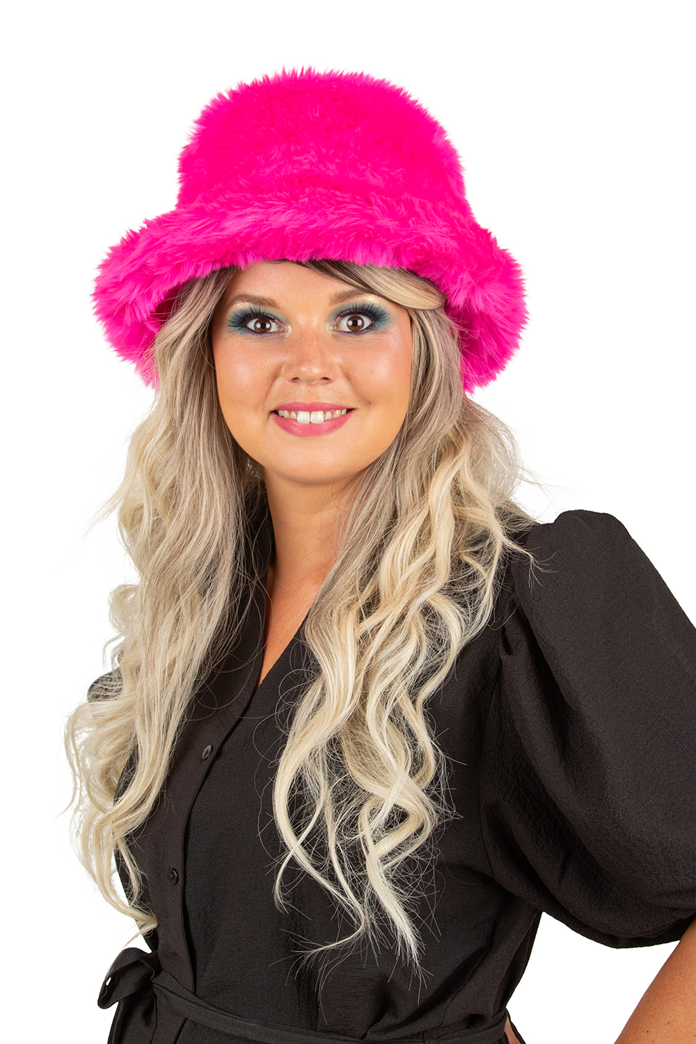 Bucket Hat Pluche Roze - Neon Party - Volwassenen